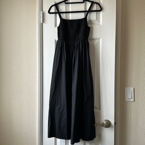 Fit & Flare Sleeveless Cotton-Poplin Smocked-Bodice Midi Dress with Pockets